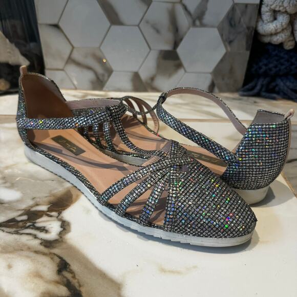 SJP by Sarah Jessica Parker Meteor Silver Scintillate Glitter Sneaker Sandals 40 - Picture 1 of 13